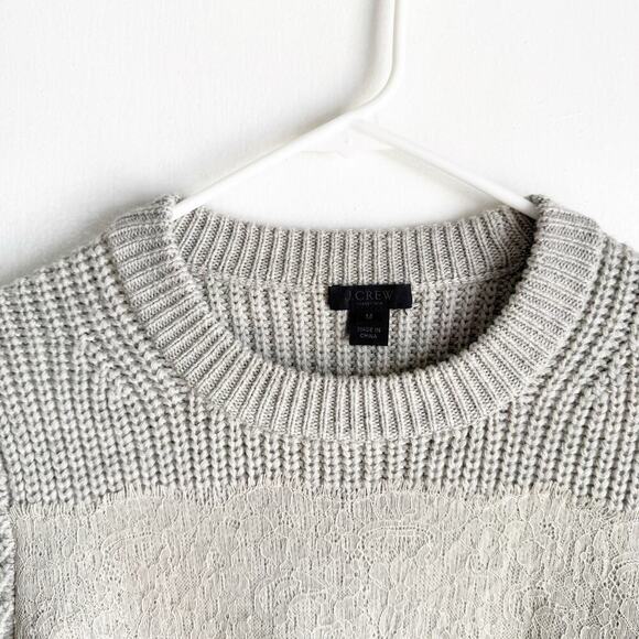 J. Crew Collection Crewneck 100% Wool Lace Detail Sweater Cozy Chic Gray Size M - Picture 3 of 13
